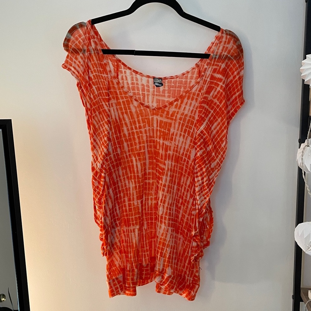 VINTAGE FREE PEOPLE Orange and White Tie-Dye Top
